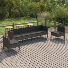 Set de muebles de jardín 6 pzas y cojines ratán sintético gris en Conjuntos de jardín | Comprar online en Foru.es