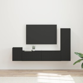 Conjunto de mueble de TV 4 pcs Negro Madera de ingeniería en Muebles TV | Comprar online en Foru.es