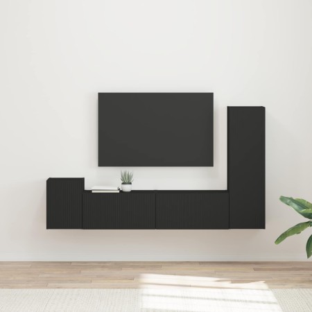 Conjunto de mueble de TV 4 pcs Negro Madera de ingeniería en Muebles TV | Comprar online en Foru.es