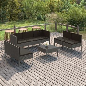 Set de muebles de jardín 8 pzas y cojines ratán sintético gris en Conjuntos de jardín | Comprar online en Foru.es
