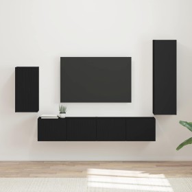 Conjunto de mueble de TV 3 pcs Negro Madera de ingeniería en Muebles TV | Comprar online en Foru.es