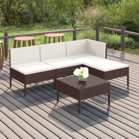 Set muebles de jardín 5 pzas y cojines ratán sintético marrón en Conjuntos de jardín | Comprar online en Foru.es