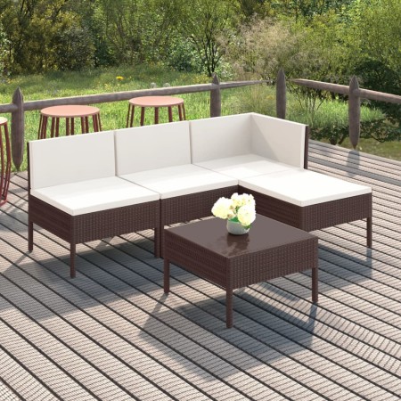 Set muebles de jardín 5 pzas y cojines ratán sintético marrón en Conjuntos de jardín | Comprar online en Foru.es