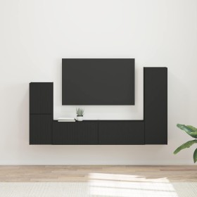Conjunto de mueble de TV 4 pcs Negro Madera de ingeniería en Muebles TV | Comprar online en Foru.es