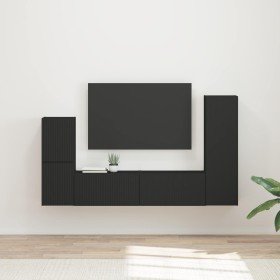 Conjunto de mueble de TV 4 pcs Negro Madera de ingeniería en Muebles TV | Comprar online en Foru.es