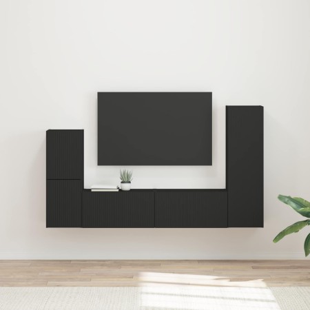 Conjunto de mueble de TV 4 pcs Negro Madera de ingeniería en Muebles TV | Comprar online en Foru.es