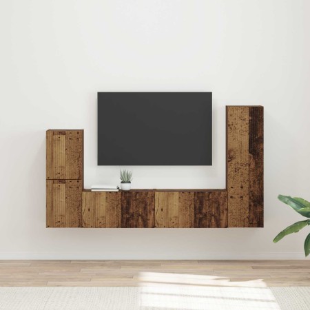Conjunto de mueble de TV Montaje en la pared 4 pcs Madera vieja en Muebles TV | Comprar online en Foru.es