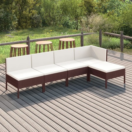 Set muebles de jardín 5 pzas y cojines ratán sintético marrón en Conjuntos de jardín | Comprar online en Foru.es