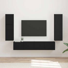 Conjunto de mueble de TV 4 pcs Negro Madera de ingeniería en Muebles TV | Comprar online en Foru.es
