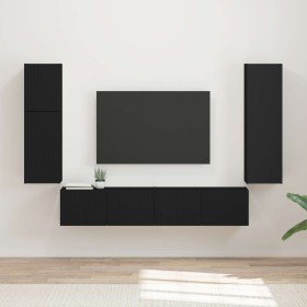 Conjunto de mueble de TV 4 pcs Negro Madera de ingeniería en Muebles TV | Comprar online en Foru.es