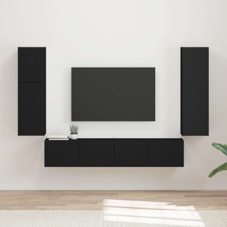 Conjunto de mueble de TV 4 pcs Negro Madera de ingeniería en Muebles TV | Comprar online en Foru.es