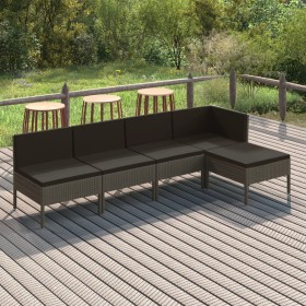 Set de muebles de jardín 5 pzas y cojines ratán sintético gris en Conjuntos de jardín | Comprar online en Foru.es