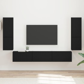 Conjunto de mueble de TV 4 pcs Negro Madera de ingeniería en Muebles TV | Comprar online en Foru.es