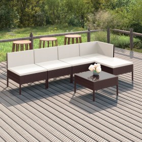 Set muebles de jardín 6 pzas y cojines ratán sintético marrón en Conjuntos de jardín | Comprar online en Foru.es