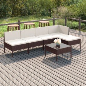 Set muebles de jardín 6 pzas y cojines ratán sintético marrón en Conjuntos de jardín | Comprar online en Foru.es