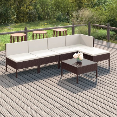 Set muebles de jardín 6 pzas y cojines ratán sintético marrón en Conjuntos de jardín | Comprar online en Foru.es