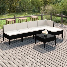 Set de muebles de jardín 6 pzas y cojines ratán sintético negro en Conjuntos de jardín | Comprar online en Foru.es