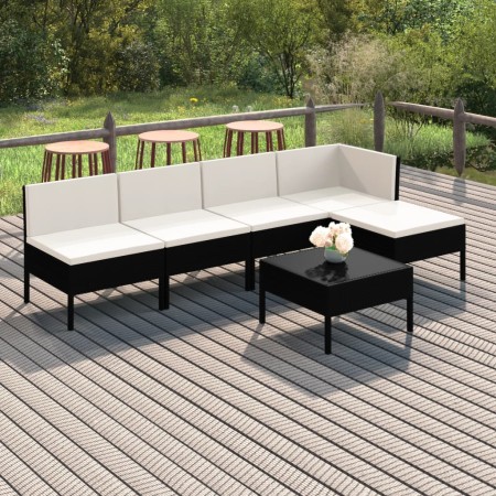 Set de muebles de jardín 6 pzas y cojines ratán sintético negro en Conjuntos de jardín | Comprar online en Foru.es