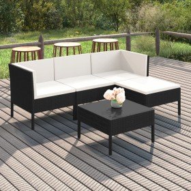 Set de muebles de jardín 5 pzas y cojines ratán sintético negro en Conjuntos de jardín | Comprar online en Foru.es