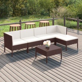 Set muebles de jardín 6 pzas y cojines ratán sintético marrón en Conjuntos de jardín | Comprar online en Foru.es