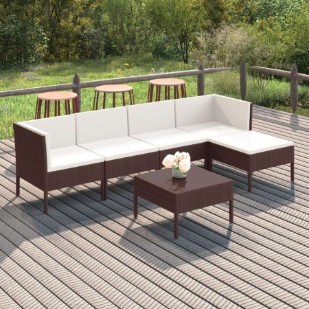 Set muebles de jardín 6 pzas y cojines ratán sintético marrón en Conjuntos de jardín | Comprar online en Foru.es