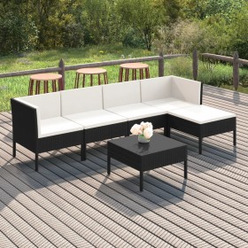 Set de muebles de jardín 6 pzas y cojines ratán sintético negro en Conjuntos de jardín | Comprar online en Foru.es