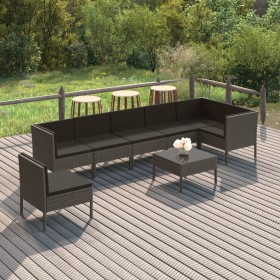 Set de muebles de jardín 8 pzas y cojines ratán sintético gris en Conjuntos de jardín | Comprar online en Foru.es
