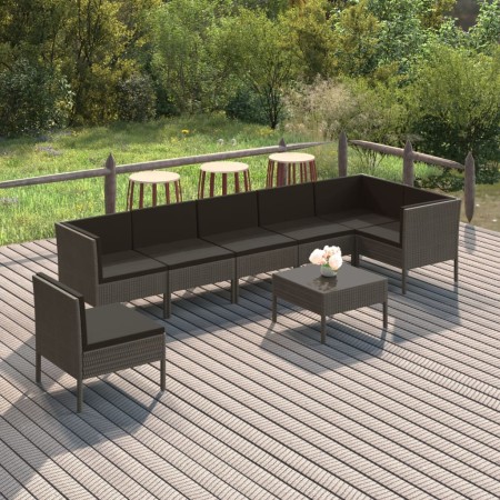 Set de muebles de jardín 8 pzas y cojines ratán sintético gris en Conjuntos de jardín | Comprar online en Foru.es