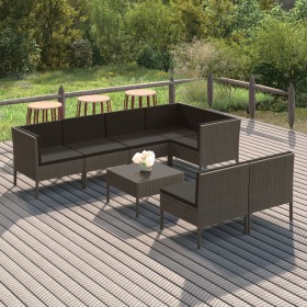 Set de muebles de jardín 8 pzas y cojines ratán sintético gris en Conjuntos de jardín | Comprar online en Foru.es