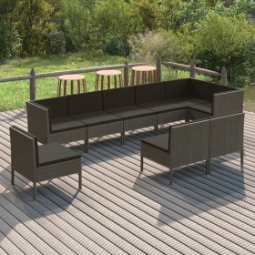 Set de muebles de jardín 9 pzas y cojines ratán sintético gris en Conjuntos de jardín | Comprar online en Foru.es