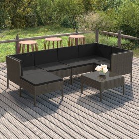 Set de muebles de jardín 7 pzas y cojines ratán sintético gris en Conjuntos de jardín | Comprar online en Foru.es
