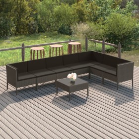 Set de muebles de jardín 8 pzas y cojines ratán sintético gris en Conjuntos de jardín | Comprar online en Foru.es