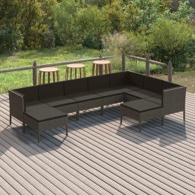 Set de muebles de jardín 9 pzas y cojines ratán sintético gris en Conjuntos de jardín | Comprar online en Foru.es