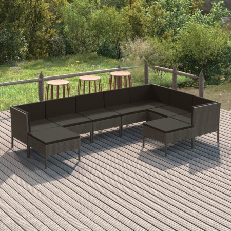 Set de muebles de jardín 9 pzas y cojines ratán sintético gris en Conjuntos de jardín | Comprar online en Foru.es