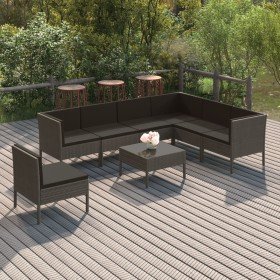 Set de muebles de jardín 8 pzas y cojines ratán sintético gris en Conjuntos de jardín | Comprar online en Foru.es