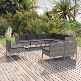 Set de muebles de jardín 9 pzas y cojines ratán sintético gris en Conjuntos de jardín | Comprar online en Foru.es