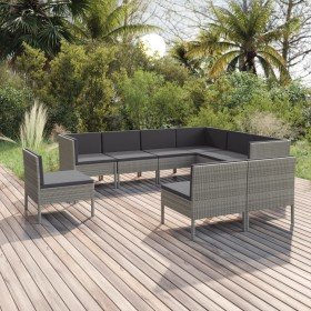 Set de muebles de jardín 9 pzas y cojines ratán sintético gris en Conjuntos de jardín | Comprar online en Foru.es