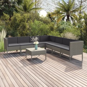 Set de muebles de jardín 8 pzas y cojines ratán sintético gris en Conjuntos de jardín | Comprar online en Foru.es