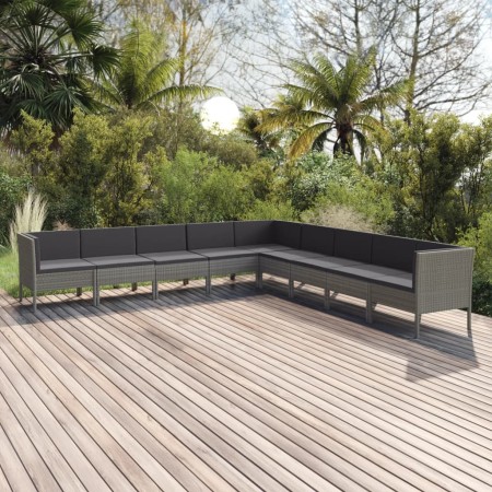 Set de muebles de jardín 9 pzas y cojines ratán sintético gris en Conjuntos de jardín | Comprar online en Foru.es