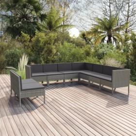 Set de muebles de jardín 9 pzas y cojines ratán sintético gris en Conjuntos de jardín | Comprar online en Foru.es