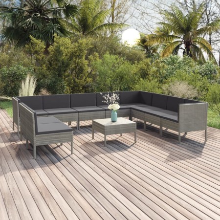 Set de muebles de jardín 11 pzas y cojines ratán sintético gris en Conjuntos de jardín | Comprar online en Foru.es