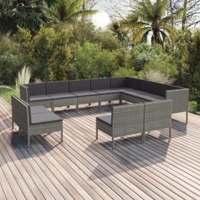 Set de muebles de jardín 12 pzas y cojines ratán sintético gris en Conjuntos de jardín | Comprar online en Foru.es