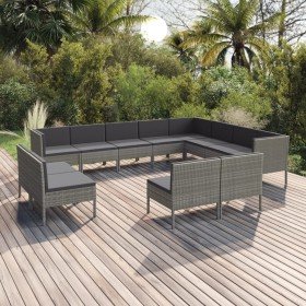 Set de muebles de jardín 12 pzas y cojines ratán sintético gris en Conjuntos de jardín | Comprar online en Foru.es