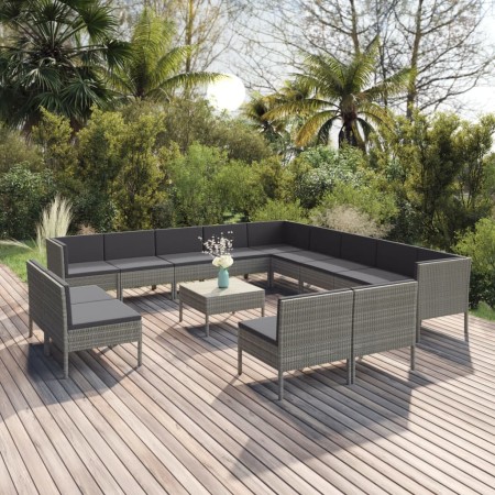 Set de muebles de jardín 14 pzas y cojines ratán sintético gris en Conjuntos de jardín | Comprar online en Foru.es