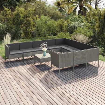 Set de muebles de jardín 11 pzas y cojines ratán sintético gris en Conjuntos de jardín | Comprar online en Foru.es