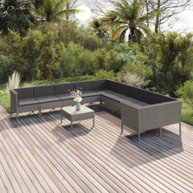 Set de muebles de jardín 11 pzas y cojines ratán sintético gris en Conjuntos de jardín | Comprar online en Foru.es