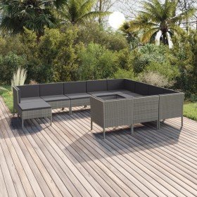 Set de muebles de jardín 11 pzas y cojines ratán sintético gris en Conjuntos de jardín | Comprar online en Foru.es
