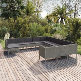 Set de muebles de jardín 12 pzas y cojines ratán sintético gris en Conjuntos de jardín | Comprar online en Foru.es