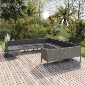 Set de muebles de jardín 12 pzas y cojines ratán sintético gris en Conjuntos de jardín | Comprar online en Foru.es