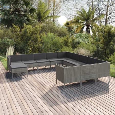 Set de muebles de jardín 12 pzas y cojines ratán sintético gris en Conjuntos de jardín | Comprar online en Foru.es
